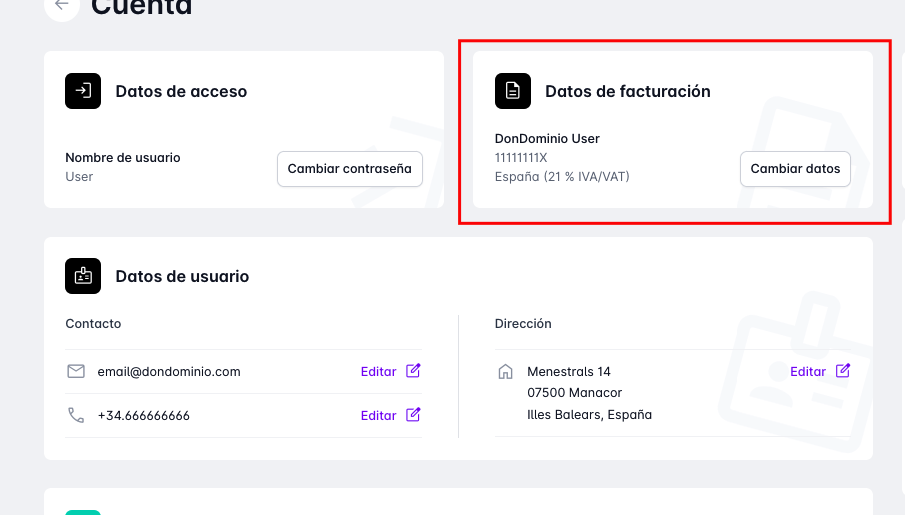 Modificar Facturació