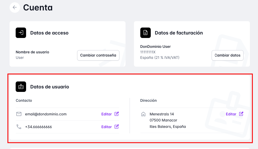 Modificar contactes