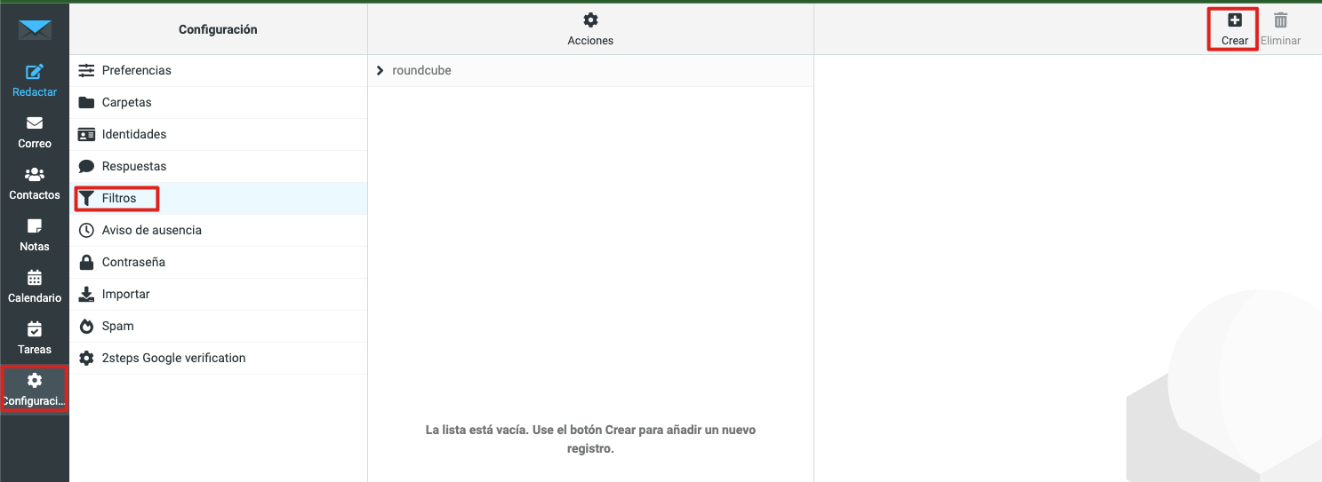 Crear filtre en WebMail