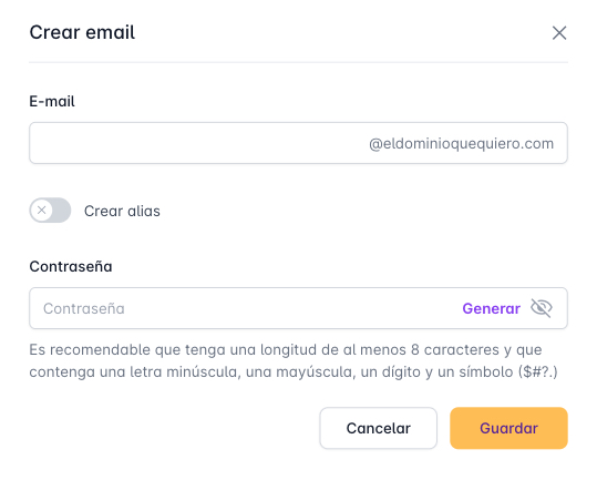 Formulari al crear un compte de correu