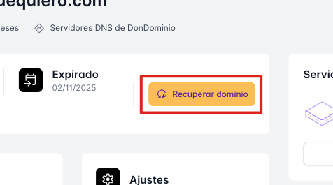 Botó per recuperar domini
