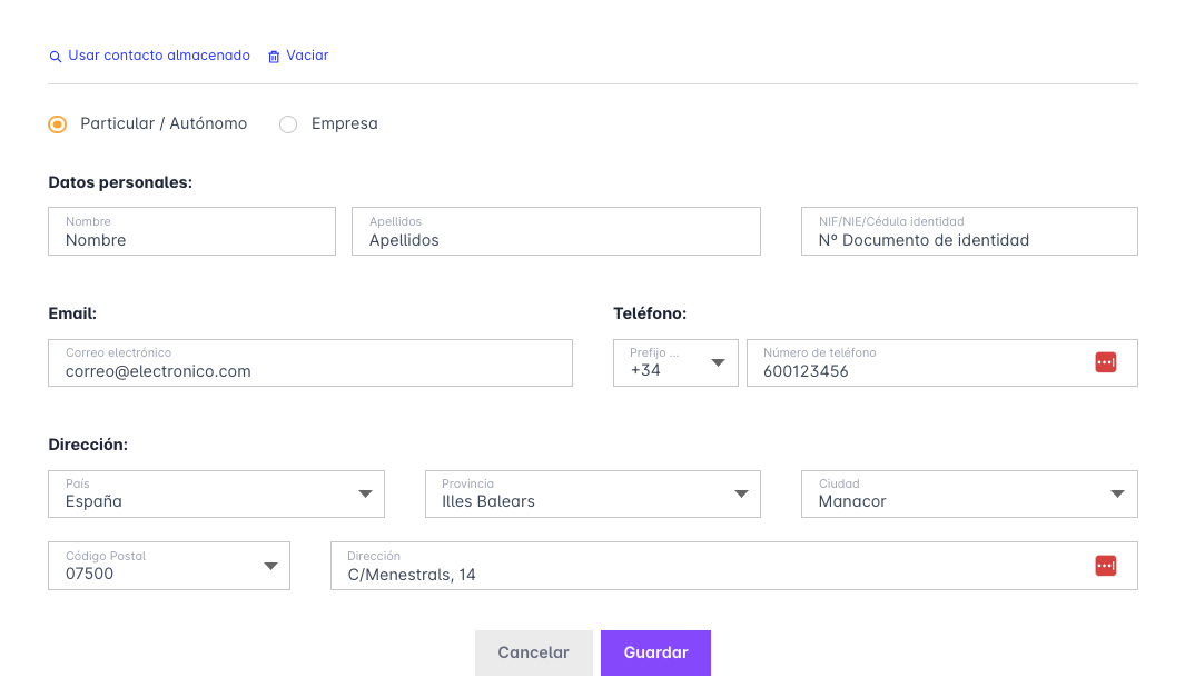 Formulario de mofificación de contactos