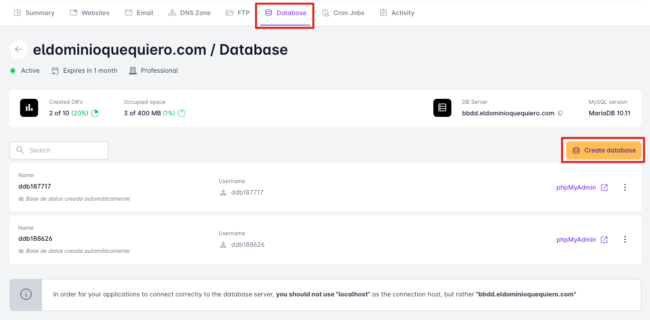 Create a database