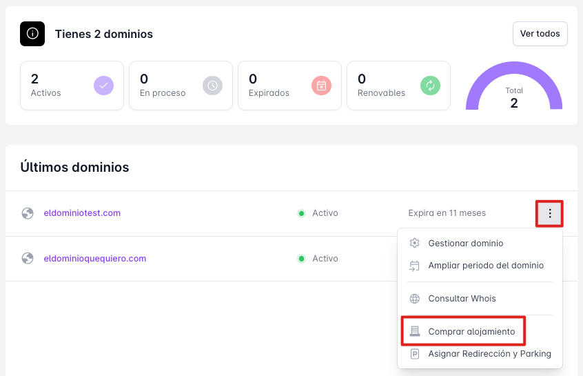 Comprar un alojamiento con el dominio ya registrado